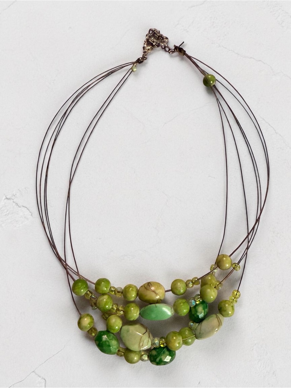 Multi-Strand Green Bead Statement Necklace - Unbranded